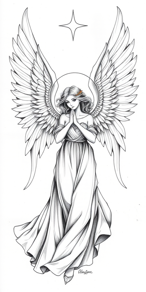 black and white angel drawings
