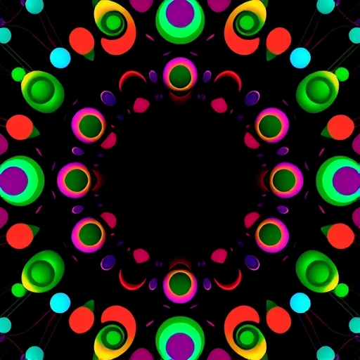 generate a colorful abstract pattern featuring various circles and lines on a dark background with improved sharpness and clarity, camera settings f/8, ISO 100, shutter speed 1/60s, camera view top down, camera style digital art, camera type DSLR