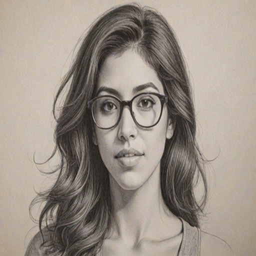 Enticing Stephanie Beatriz, pencil sketch, portrait of Enchanting woman 1968s in glasses, hair style beatnik, outline, clear lines, fine lines, 8k