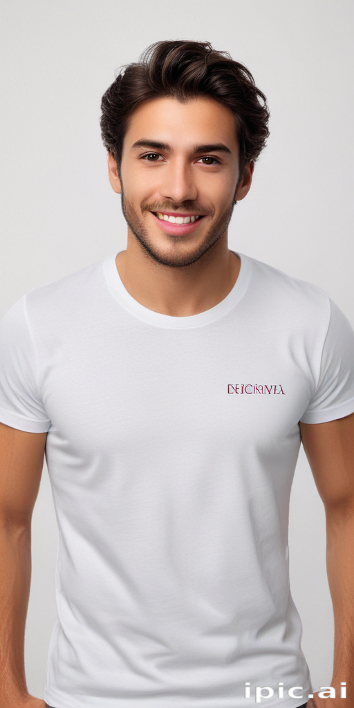 Smiling Young Man Wearing a Simple White T-Shirt with Text Design
