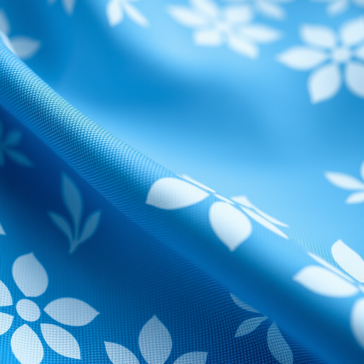 close-up of a blue fabric with white floral patterns, f/2.8 aperture, ISO 100, 50mm lens, natural light, macro photography, DSLR camera