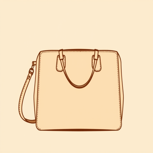 Create a high-resolution vector-style image of a simple beige handbag with brown outline, shot with a DSLR camera at a 50mm lens with an aperture of f/2.8, using a neutral background to enhance the bag's details and color contrast.