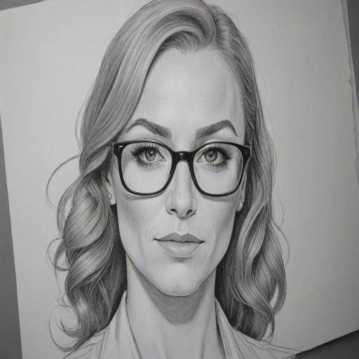 Wonderful Becky Lynch, pencil sketch, portrait of Sublime woman 1943s in glasses, hair style beatnik, outline, clear lines, fine lines, 8k