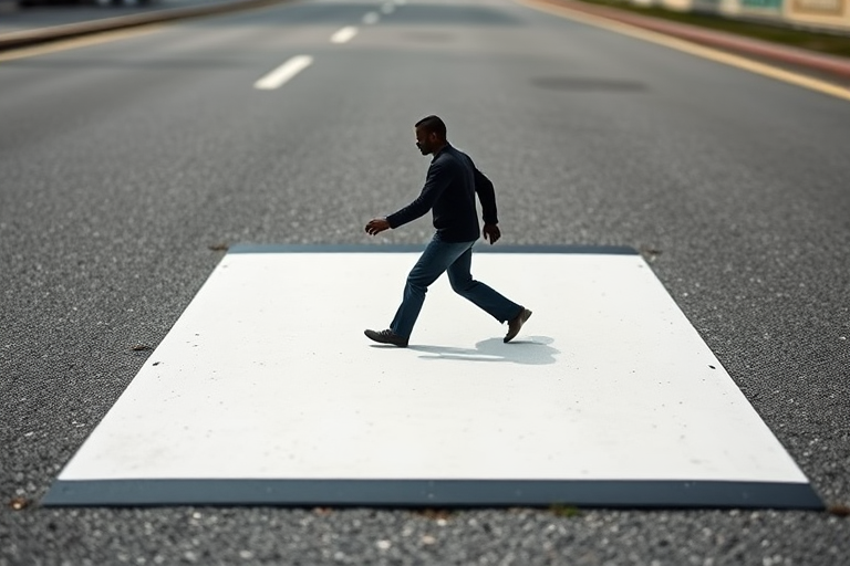 create an image of a pedestrian crossing sign featuring a simple human figure walking on a track, focus on a minimalist design, enhance with high contrast and sharp lines, use a DSLR camera, 50mm lens, aperture f/8, ISO 100, natural lighting, front view, high resolution