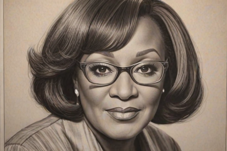 Captivating Patti LaBelle, pencil sketch, portrait of Fascinating woman 1941s in glasses, hair style beatnik, outline, clear lines, fine lines, 8k