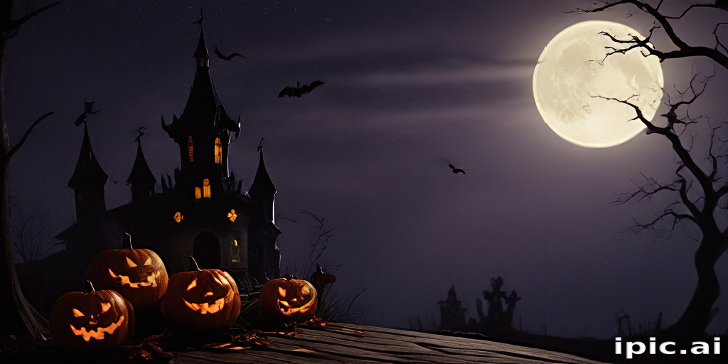 Spooky Halloween Night with Jack-o'-Lanterns and a Haunted Castle