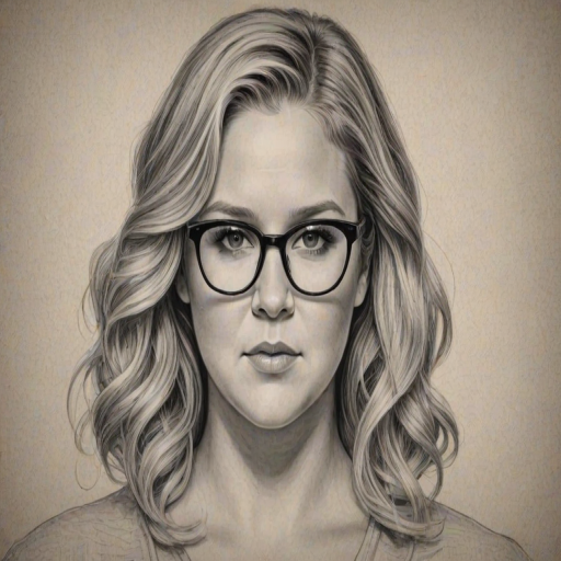 Resplendent Amy Schumer, pencil sketch, portrait of Ravishing woman 1921s in glasses, hair style beatnik, outline, clear lines, fine lines, 8k