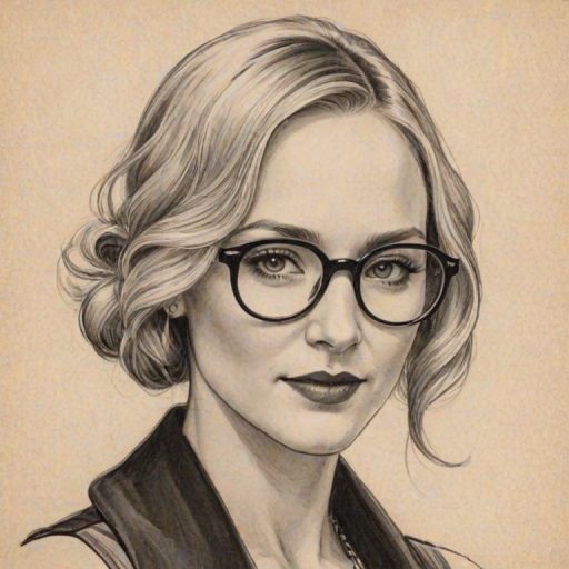 Delightful Candice King, pencil sketch, portrait of Appealing woman 1920s in glasses, hair style beatnik, outline, clear lines, fine lines, 8k
