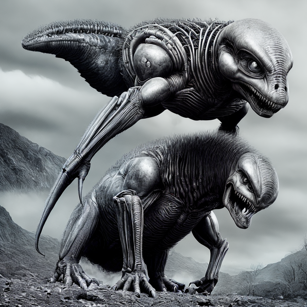 Black and white picture of Alien species invading earth