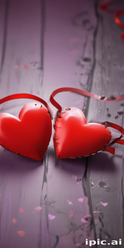 Two Red Hearts with Ribbons on a Beautifully Textured Background