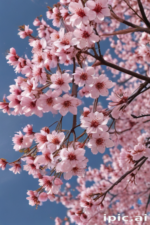 Delicate Cherry Blossom Branches Full of Beautiful Pink Flowers in Spring