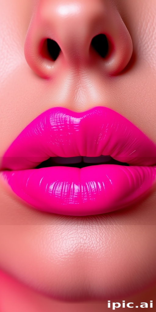 Neon pink lips with an ultra-matte finish, making a bold statement and exuding confidence and playfulness