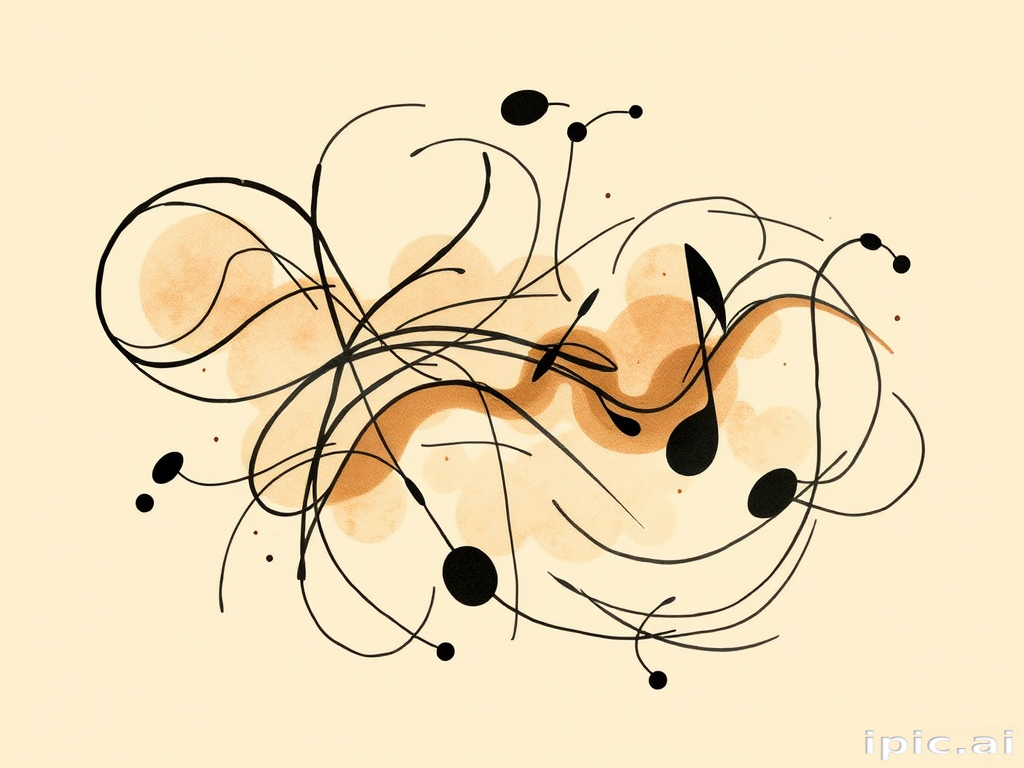 Soulful "Jazz Rhythm" tattoo concept inspired by the improvisational nature of jazz music, featuring fluid, abstract lines and shapes in warm sepia tones