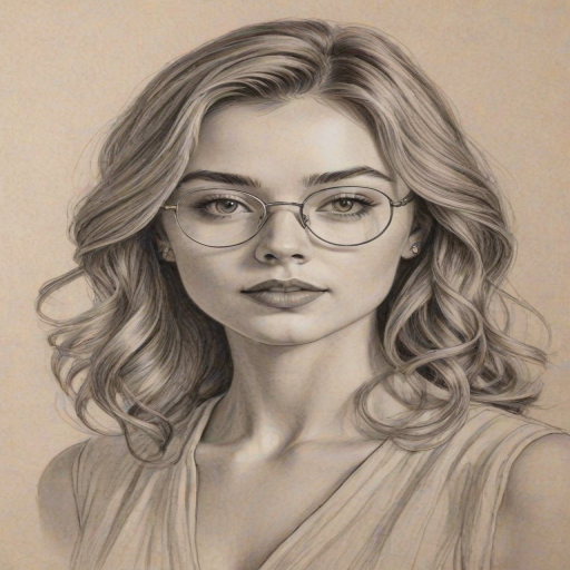 Graceful Peyton List, pencil sketch, portrait of Captivating woman 1924s in glasses, hair style beatnik, outline, clear lines, fine lines, 8k