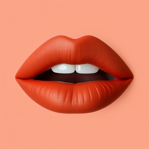 Mesmerizing image of matte terracotta lips with a bold outline, emphasizing natural texture and fullness, captured in sharp detail against a neutral background