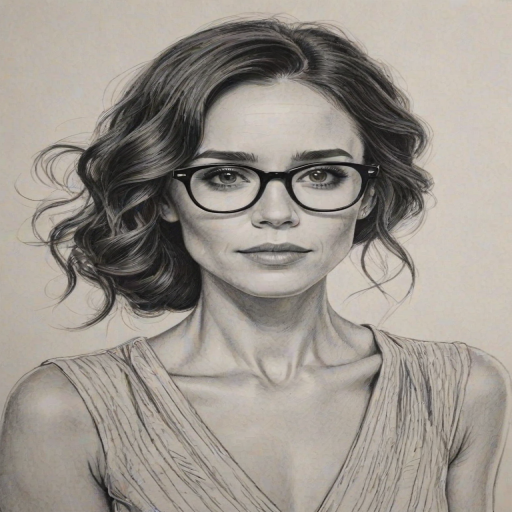 Exquisite Abigail Spencer, pencil sketch, portrait of Fetching woman 1921s in glasses, hair style beatnik, outline, clear lines, fine lines, 8k