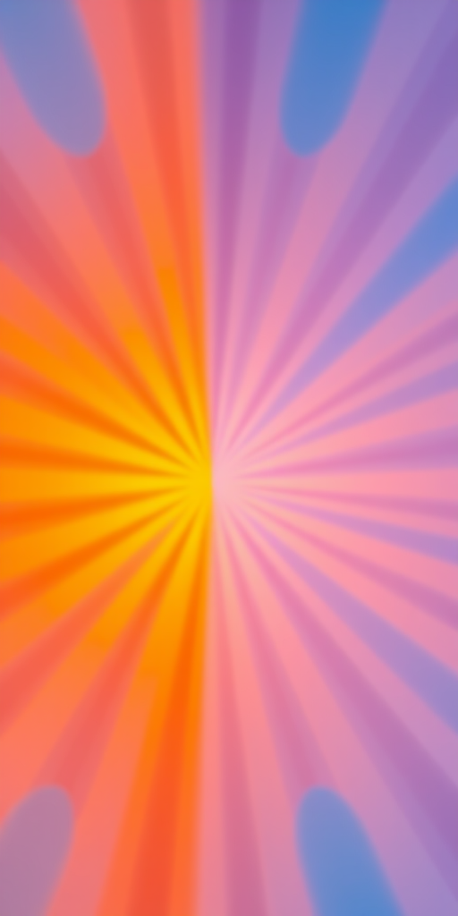 create a vibrant sunburst background with a gradient of blue to orange, include halftone dots on the edges, shot with a DSLR camera at f/8 aperture, ISO 100, 24mm lens, in landscape orientation for enhanced image quality.