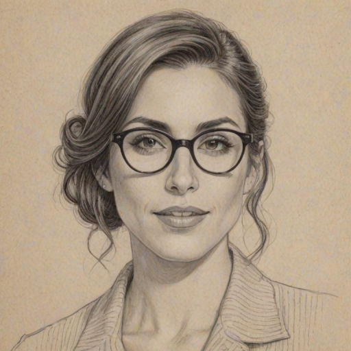 Sublime Carly Pope, pencil sketch, portrait of Charming woman 1935s in glasses, hair style beatnik, outline, clear lines, fine lines, 8k