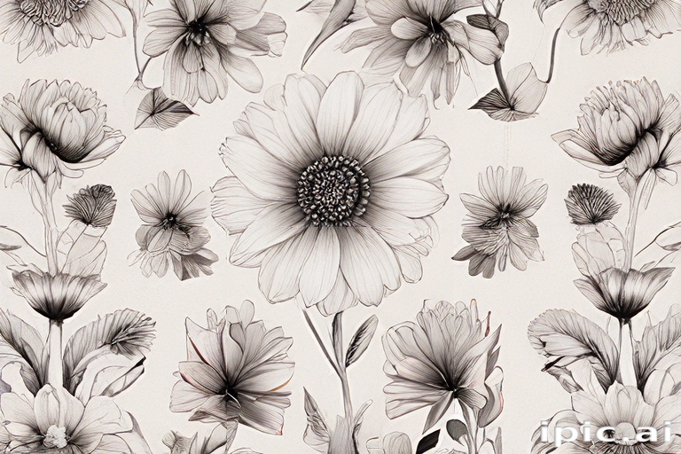 Beautiful Black and White Floral Pattern Featuring Various Delicate ...