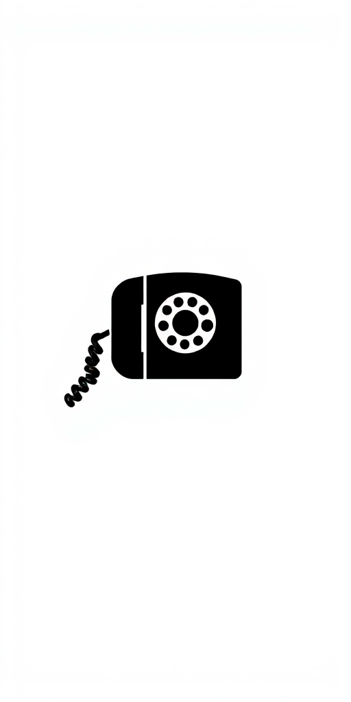 create a high-resolution black telephone icon on a white background, using a DSLR camera at f/1.8 aperture, ISO 100, and a 50mm lens for a sharp focus and clean details, with a flat lay perspective and natural lighting.