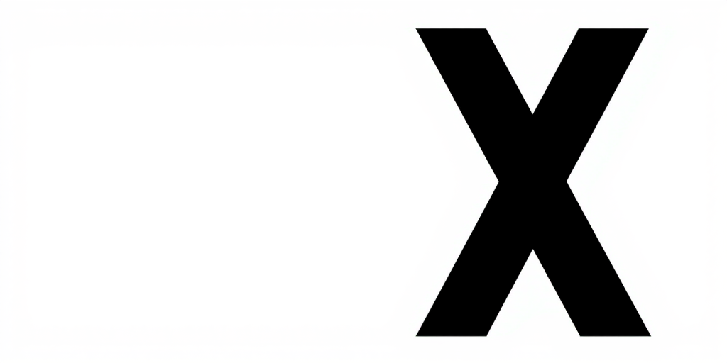 Create a high-resolution image of a bold black X symbol against a clean white background, captured with a DSLR camera at 50mm focal length, aperture set to f/2.8, ISO 100, using a soft focus effect for a sleek look.