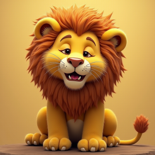 photorealism. a lion, sitting, doing duck face with its lips. plain wood panel bg