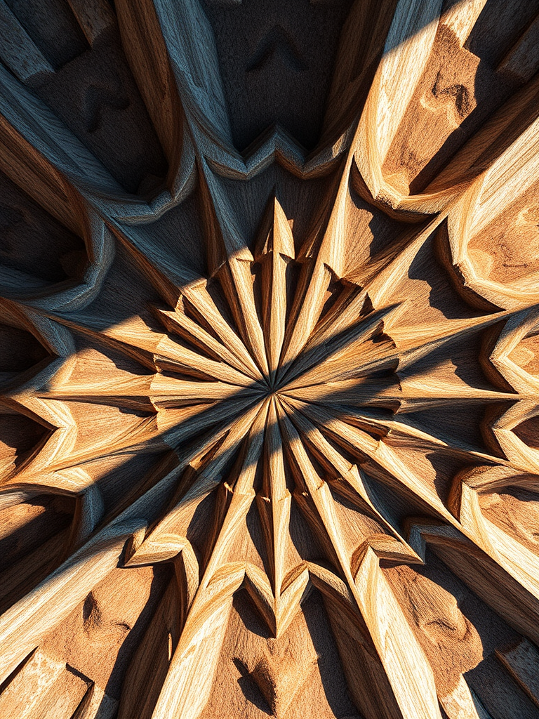 Generate a high-resolution image of an abstract geometric pattern, shot with a DSLR camera at f/8 aperture, ISO 100, 1/250s shutter speed, at a bird's eye view, using natural light to enhance colors and shadows.
