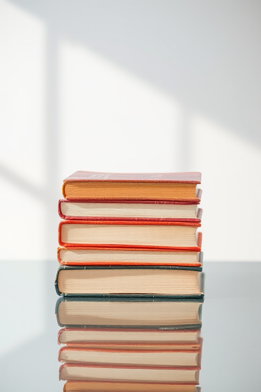 three wooden-covered books stacked on a reflective surface with a blurred background, shot in natural lighting with a DSLR camera using a 50mm lens, aperture set at f/2.8, ISO 100, and shutter speed of 1/200 sec for enhanced sharpness and depth of field.
