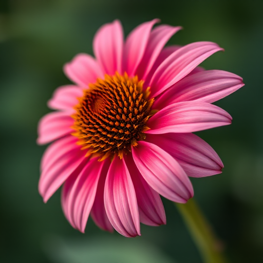 close-up of a pink coneflower with soft bokeh background, captured using a Canon EOS R5 with a 100mm f/2.8 macro lens, aperture f/2.8, ISO 100, shutter speed 1/200 sec, natural lighting for enhanced detail and vibrant colors