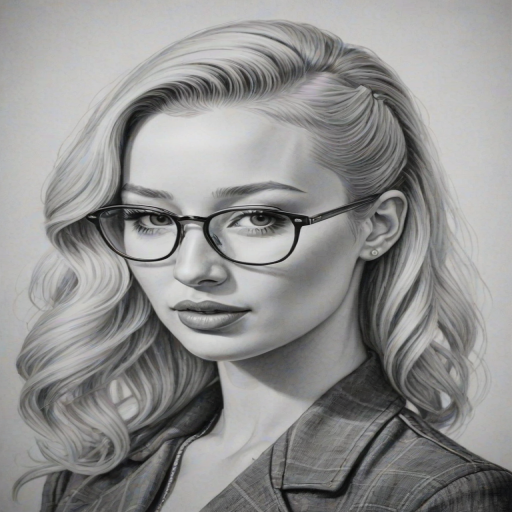 Exquisite Iggy Azalea, pencil sketch, portrait of Comely woman 1935s in glasses, hair style beatnik, outline, clear lines, fine lines, 8k