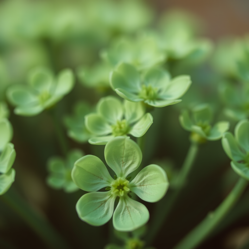 Close-up shot of green flowers with a soft focus background, f/2.8 aperture, ISO 200, 1/200 sec shutter speed, macro lens, natural light, taken with a DSLR camera.