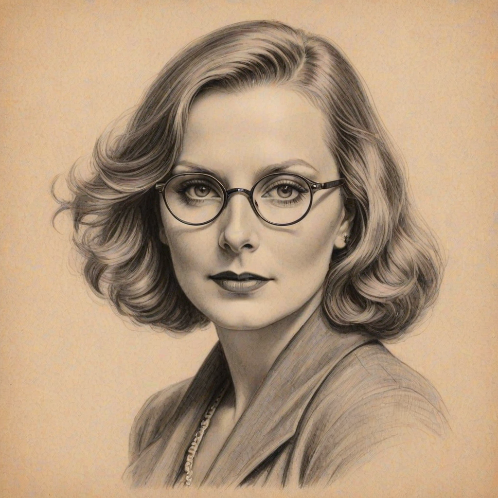 Bewitching Greta Garbo, pencil sketch, portrait of Comely woman 1921s in glasses, hair style beatnik, outline, clear lines, fine lines, 8k