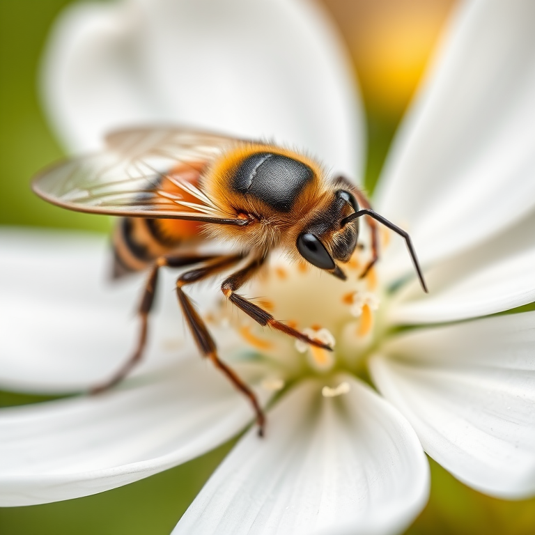 Capture a close-up macro image of a bee being preyed upon by a crab spider on a white flower, using a Canon EOS 90D with a 100mm macro lens, f/2.8 aperture, ISO 200, shutter speed of 1/200s, and natural lighting to enhance detail and clarity.