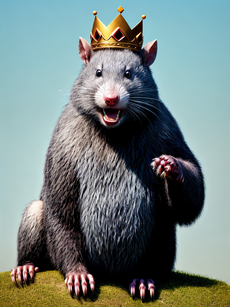 scary monstrous giant rat with king crown