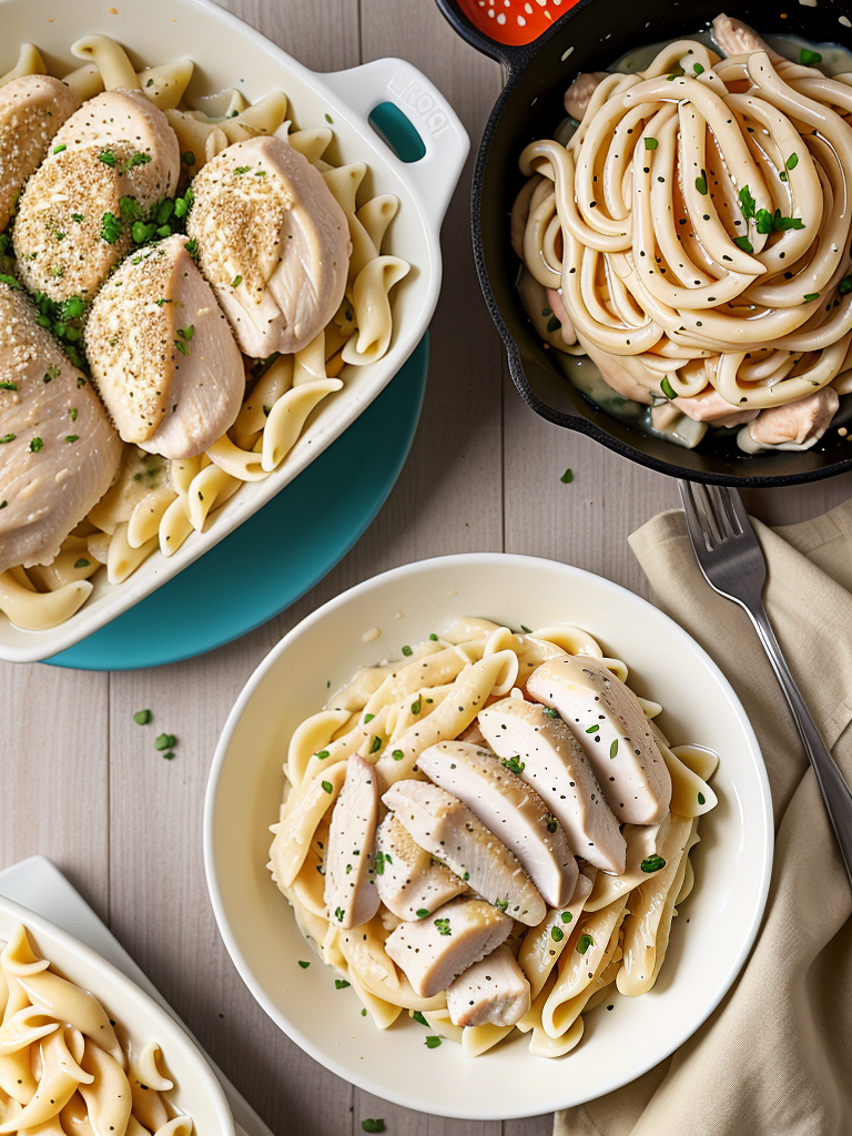 chicken and noodles over mashed potatoes