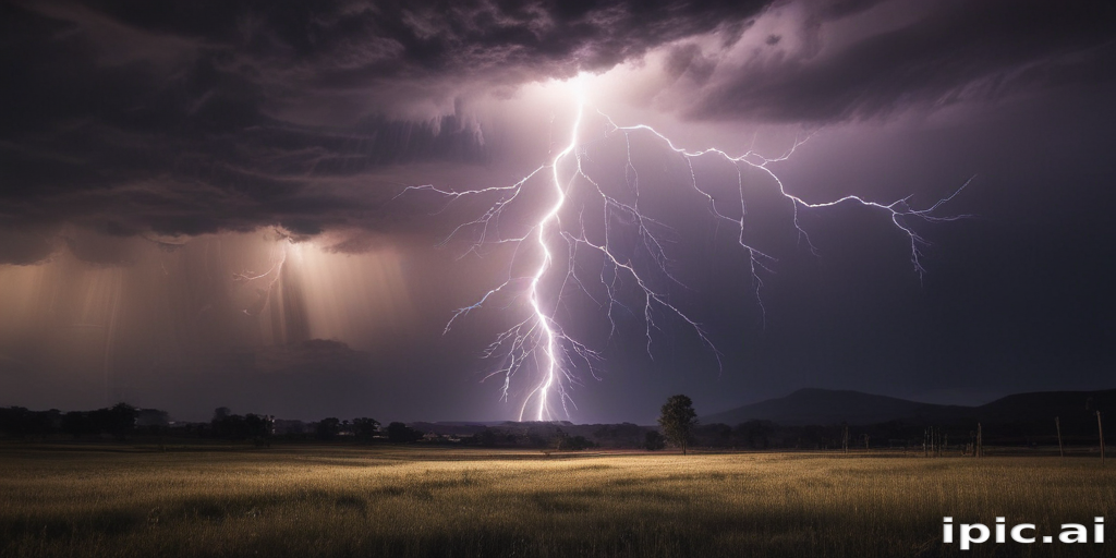 Majestic Lightning Strikes Dramatically Over a Serene Golden Field ...