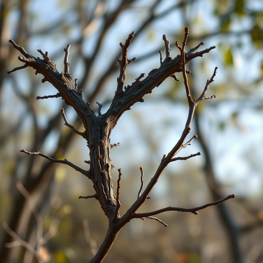 Create a high-resolution image of a stylized letter Y made of textured branches, using a Canon EOS R5 camera with a 50mm f/1.2 lens, aperture set to f/4, shot in natural light from a low angle to emphasize depth and detail.