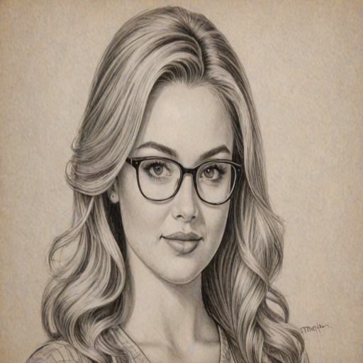 Bewitching Tiffany Thornton, pencil sketch, portrait of Attractive woman 1955s in glasses, hair style beatnik, outline, clear lines, fine lines, 8k