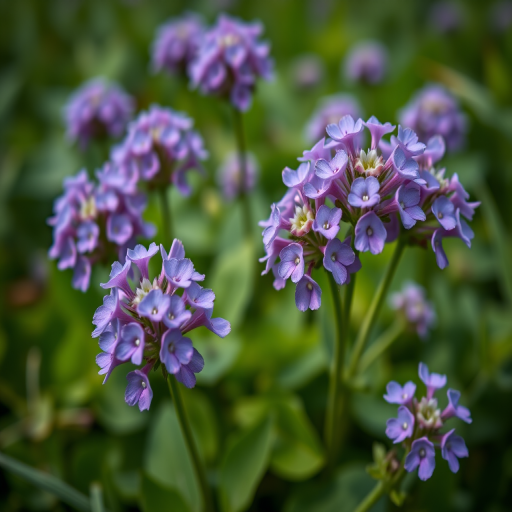 photograph of vibrant purple clover flowers in a lush green background, macro shot, f/2.8 aperture, 1/250 sec shutter speed, ISO 100, taken with a DSLR camera from a low angle to emphasize details and depth of field