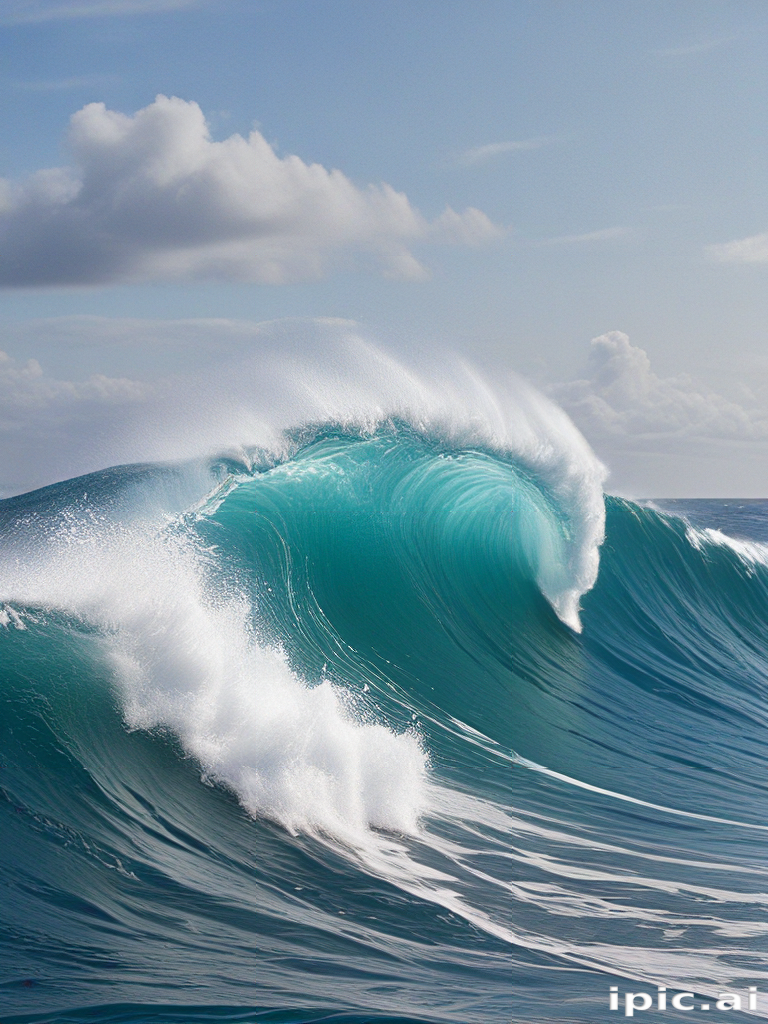 Majestic Ocean Waves Cresting Under a Bright Blue Sky