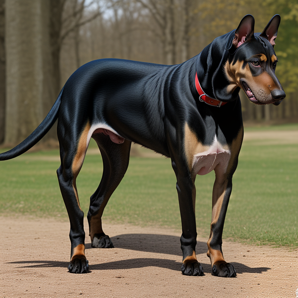 Majestic Doberman Standing Proudly on a Sunlit Forest Path