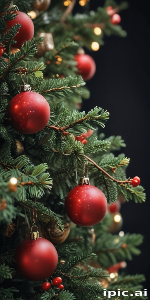 Beautifully Decorated Christmas Tree with Shiny Red Ornaments and Greenery