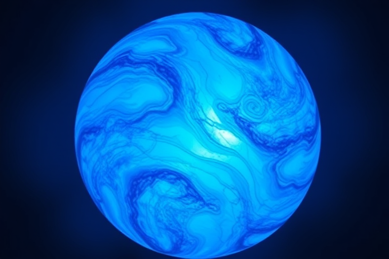 Create a high-resolution image of a spherical, glowing blue orb with swirling textures and subtle dark accents, captured with a DSLR camera in RAW format, using a 50mm lens at f/2.8, ISO 100, shot from a frontal view with soft lighting to enhance depth and detail.