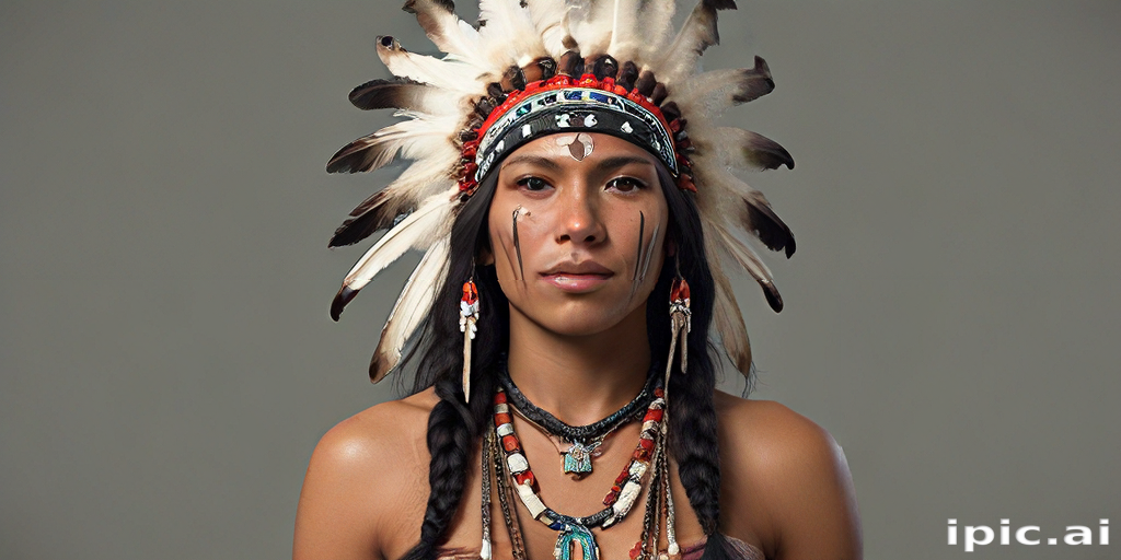 Portrait of a Native American Woman Wearing Traditional Feathered ...