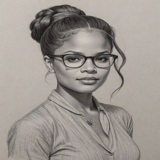 Fascinating Christina Milian, pencil sketch, portrait of Elegant woman 1945s in glasses, hair style beatnik, outline, clear lines, fine lines, 8k