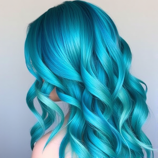 Vivid teal hair color styled in mermaid waves with subtle silver accents, the Ocean Siren style embodies mystical beauty and underwater enchantment