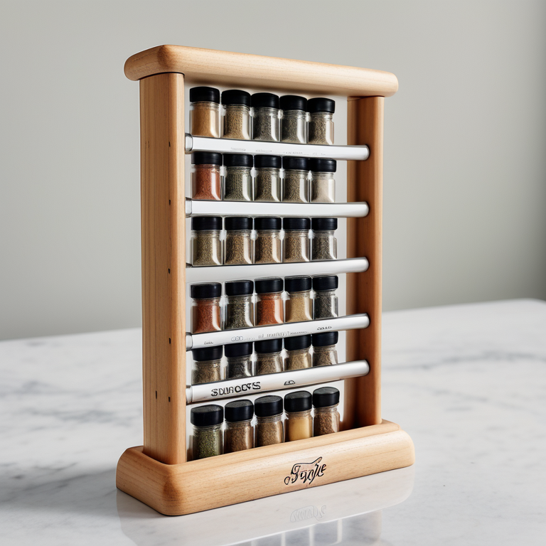 wooden spice rack with spices