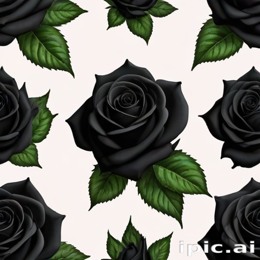 Elegant Pattern of Black Roses Surrounded by Lush Green Leaves on Cream ...