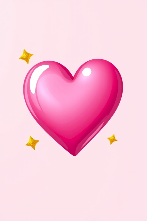 Create a vibrant illustration of a pink heart with two golden sparkles around it, using a Canon EOS 5D Mark IV, f/2.8 aperture, 50mm lens, natural lighting, and a slight bokeh effect for depth.