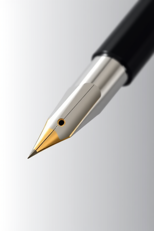 Create a high-resolution vector image of a silver pen with a gold nib, set against a plain background, using a DSLR camera with a 50mm lens, aperture f/1.8, ISO 100, and a slight shallow depth of field to highlight the pen's details.